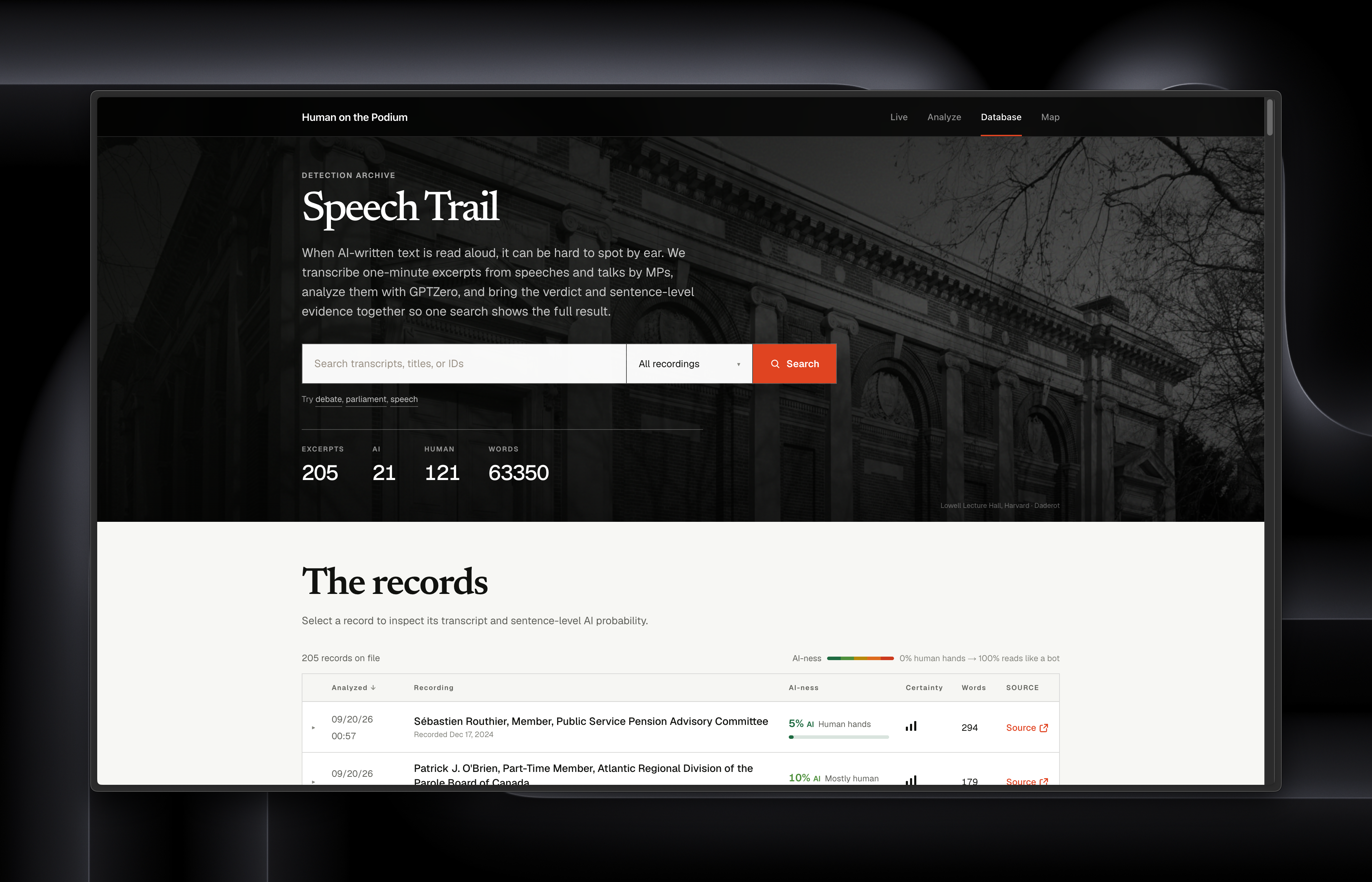 Database screenshot